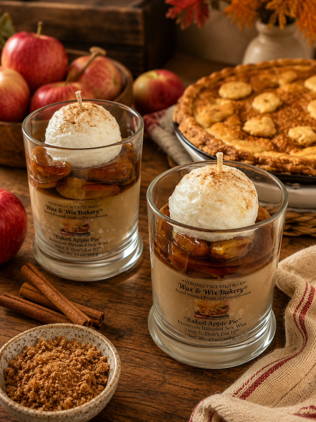 Baked Apple Pie with Ice Cream Candle. 13 oz. Soy Candle/Apples, Cinnamon, Ice Cream. Strongly Scented Candle. Dessert Candle