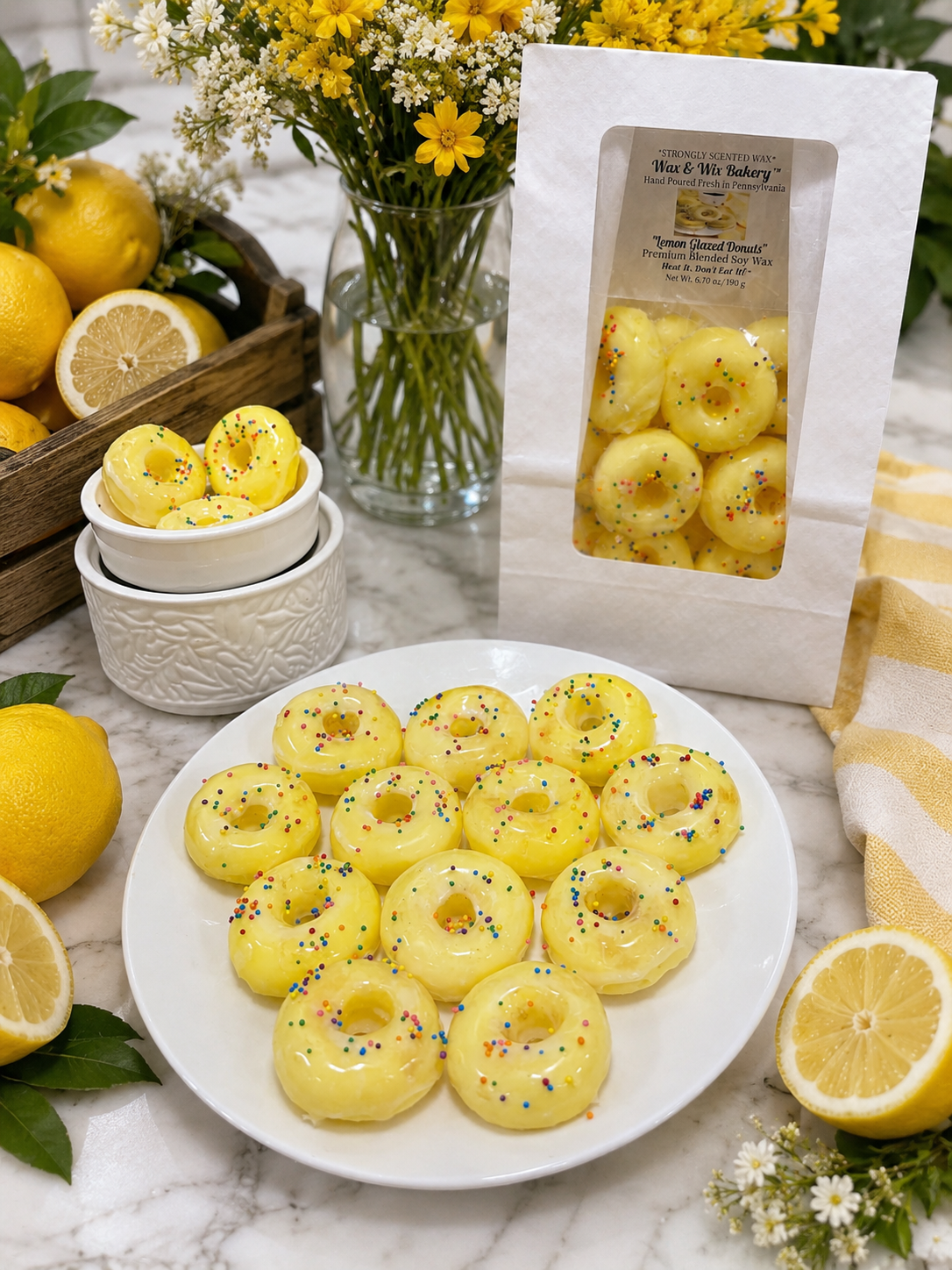 Glazed Lemon Mini Donut Wax Melts. 1 Full Dozen. 6.70 oz. Donut Wax Melts/12 Donuts