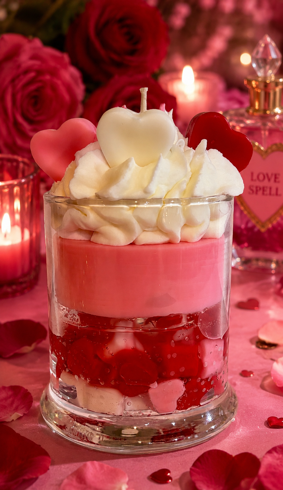 Love Spell Hearts Candle. Large 13 oz. Soy Candle/Hearts Soy Candle. Strongly Scented Candle