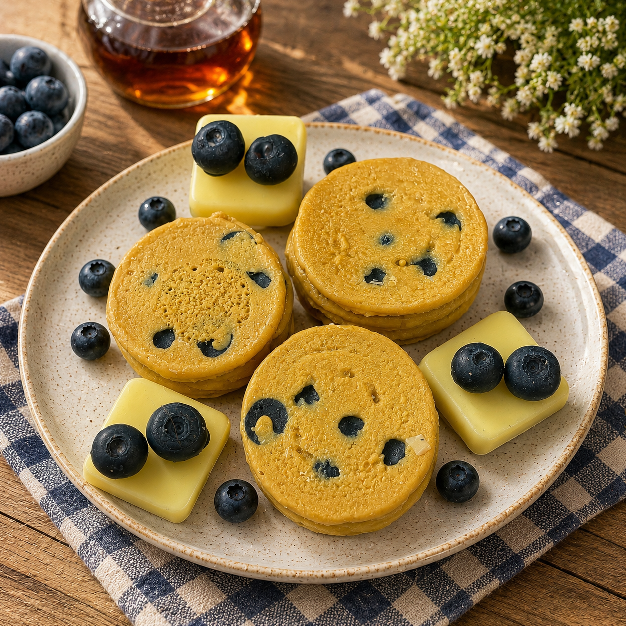 Blueberry Maple Pancakes Wax Melts. Bakery Wax Melt. Strongly Scented Wax Melts. 5 oz. 3 Pancake Stacks + 6 Blueberries + 3 Butter Pats