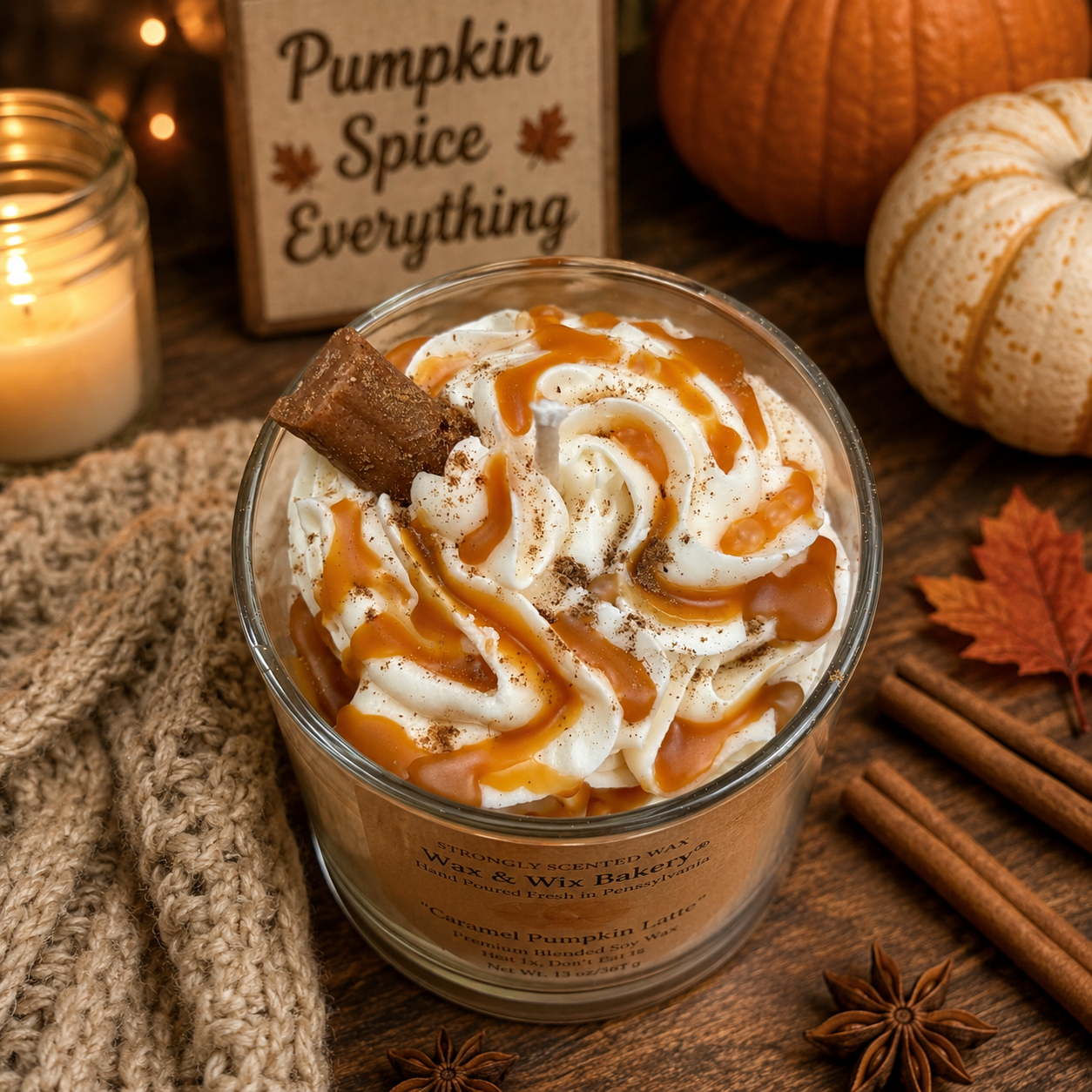 Caramel Pumpkin Latte Candle 13oz. Soy Candle/Strong Scented Candle/Pumpkin Candle/Holiday Candle/Fall Candle