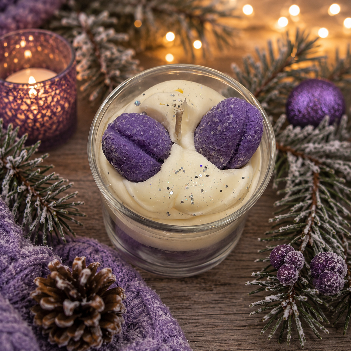 Frosted Sugar Plum Candle. 13oz. Soy Candle/Strong Scented Candle/Holiday Candle/Winter Candle