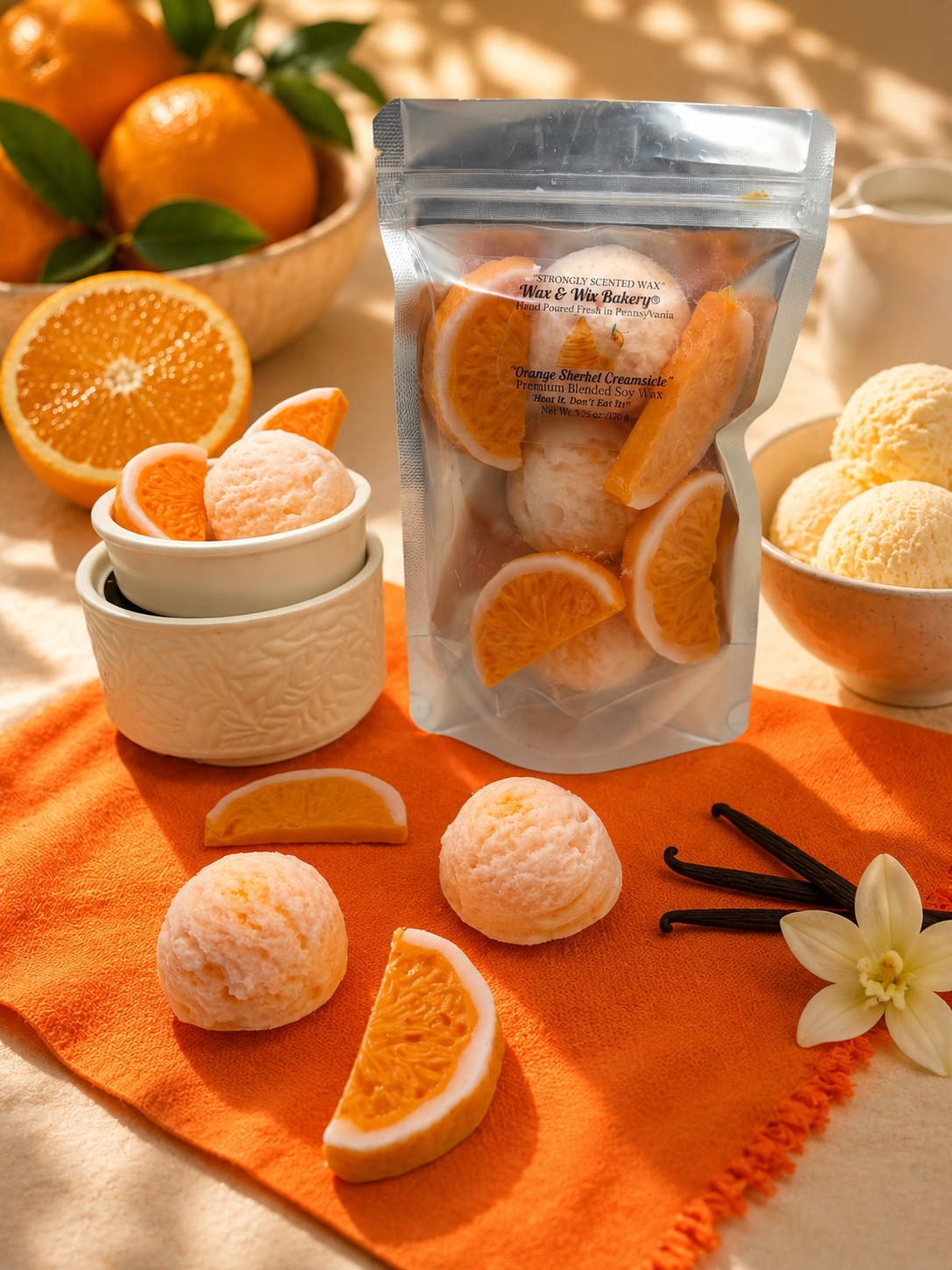 Orange Sherbet Creamsicle Wax Melts. 5.25 oz. Summer Wax Melts/Soy Wax Melts/Strongly Scented Wax Melts/7 Pieces