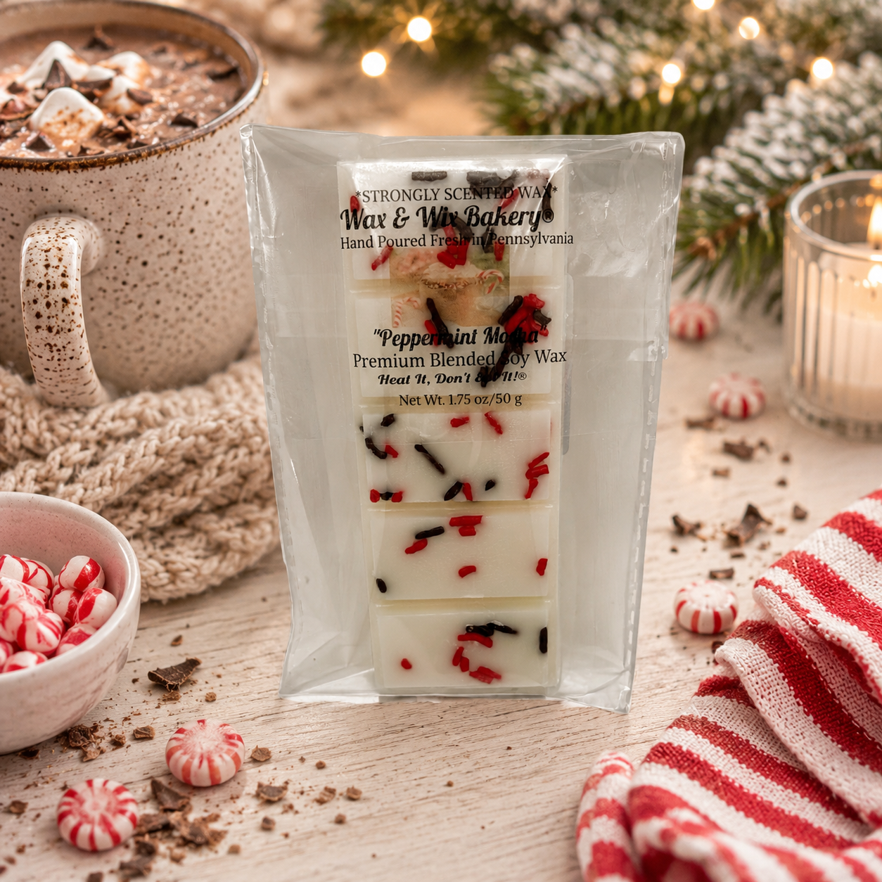Peppermint Mocha Snap Bar Wax Melt. 1.75 oz. Winter Wax Melt/Soy Wax Melts/Strongly Scented Wax Melts/Wax Tarts for Wax Warmers.