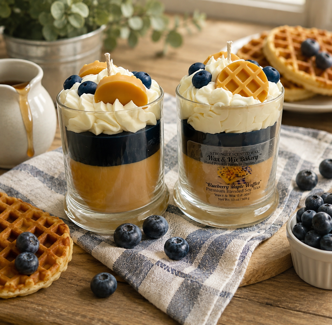 Blueberry Maple Waffle Candle. 13 oz. Large Soy Candle/Waffles, Blueberries, Maple Syrup. Strongly Scented Candle.