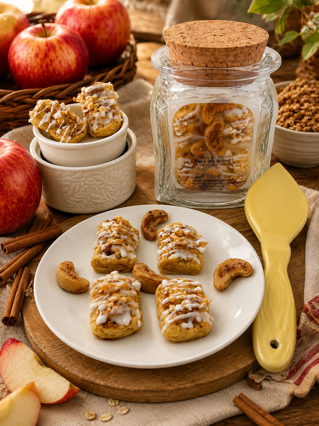 Apple Cinnamon Streusel Pastry Wax Melts. Bakery Wax Melt. Soy Wax Melts. Strongly Scented Wax Melts/Wax Tarts for Wax Warmers. 4 oz. 4 Streusel Pastries +4 Baked Apple Slices
