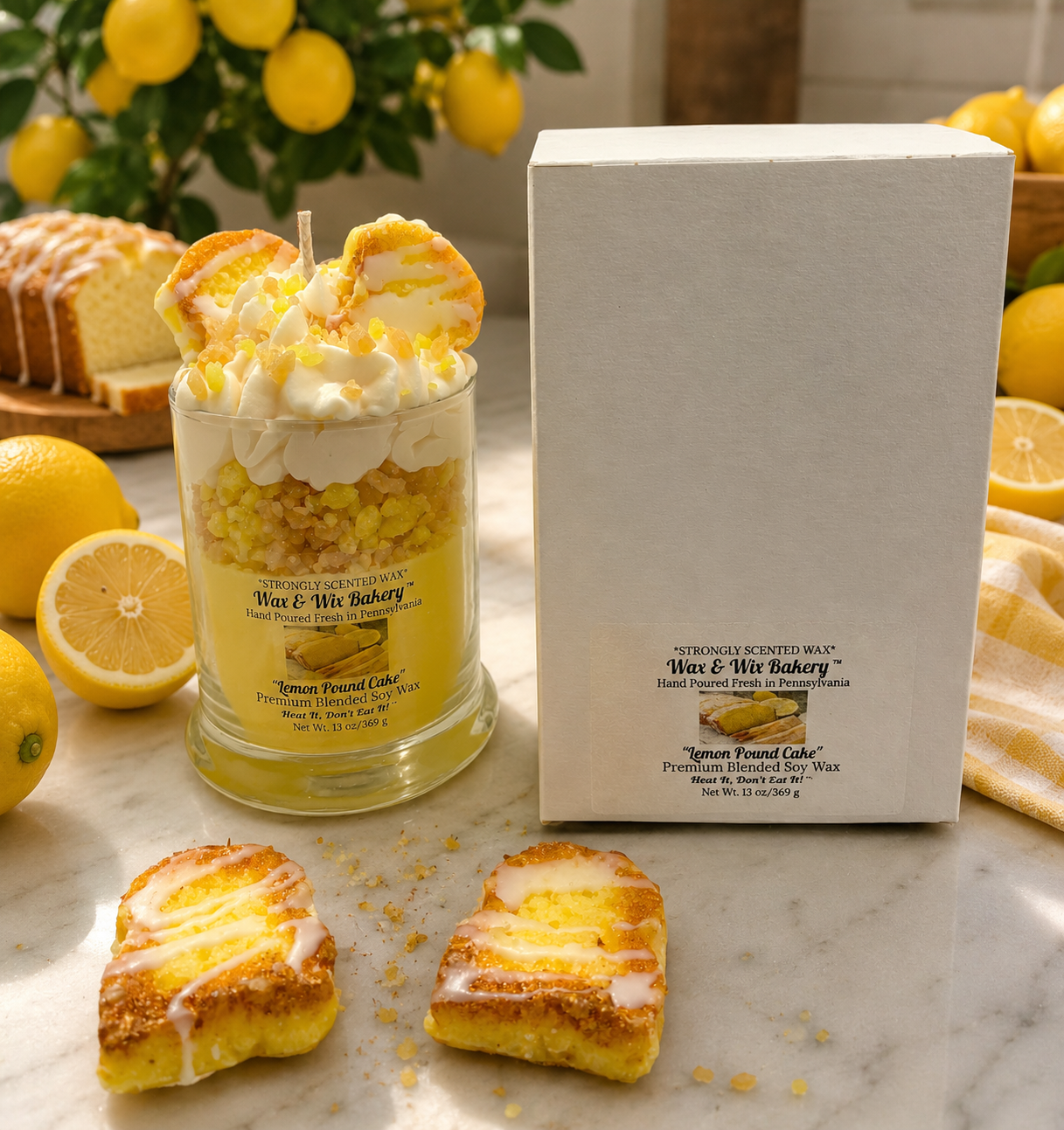 Lemon Pound Cake Candle. Large 13 Ounce. Pound Cake. Soy Wax Candle. Strongly Scented Candle.