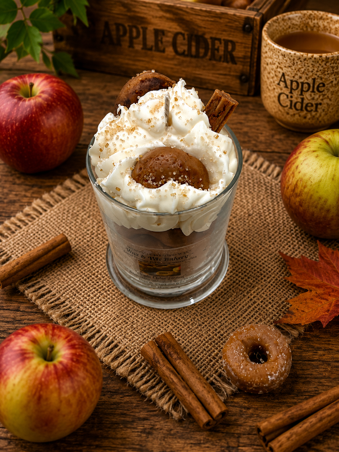 Apple Cider Donut Candle. 13 oz. Large Soy Candle/Donuts, Apples, Apple Cider, Cinnamon Sticks. Strongly Scented Candle.