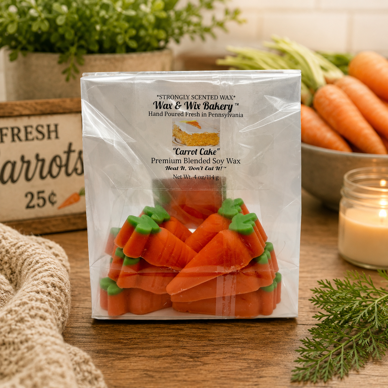 Carrot Cake Wax Melts/Carrot Wax Melts/Soy Wax Melts/Strongly Scented Wax Melts/Wax Tarts for Wax Warmers. 4 oz.
