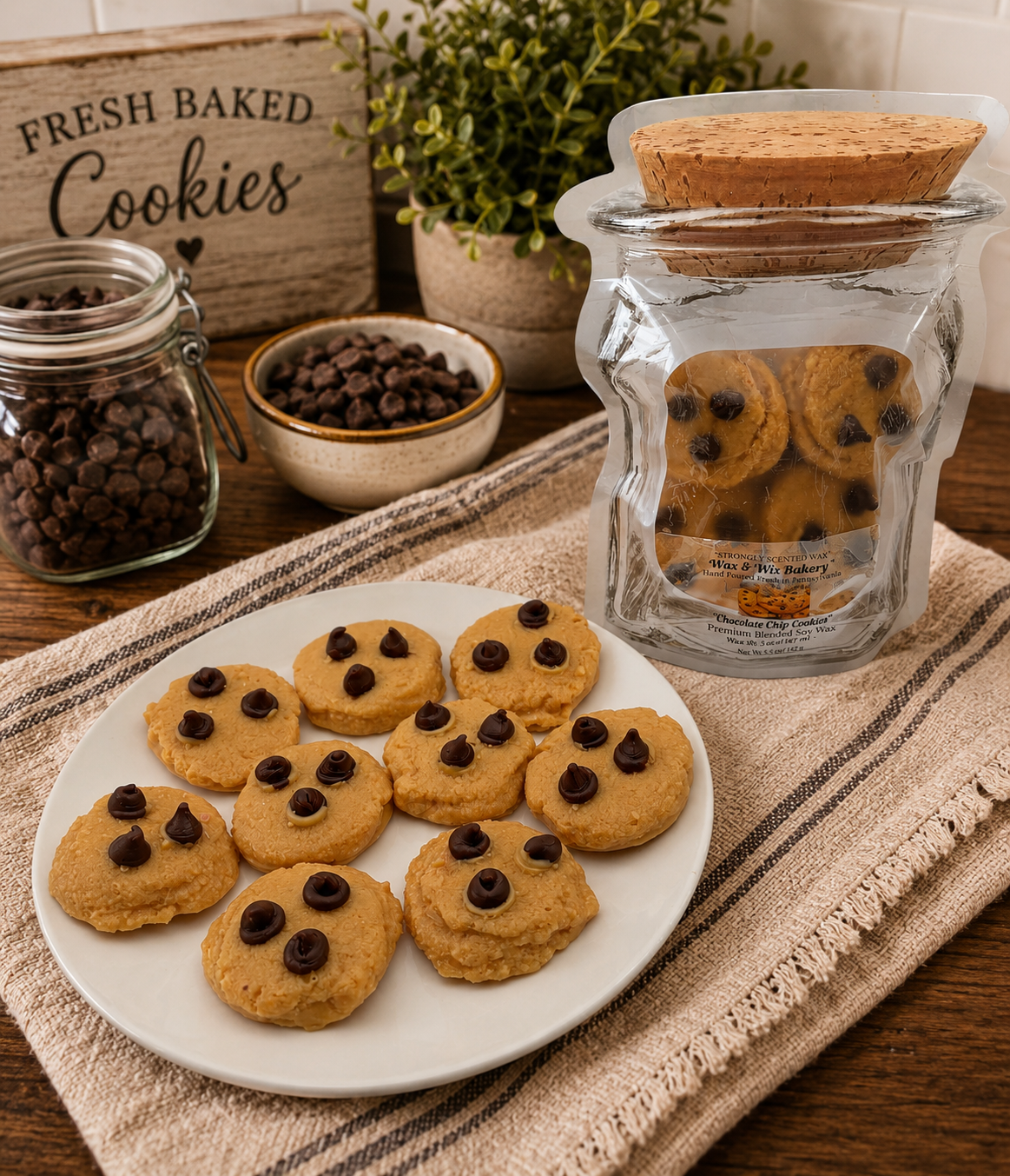 Chocolate Chip Cookies Soy Wax Melts. 5 oz. Soy Wax Melts/9 Cookies/Strongly Scented Wax Melts/Wax Tarts for Wax Warmers.