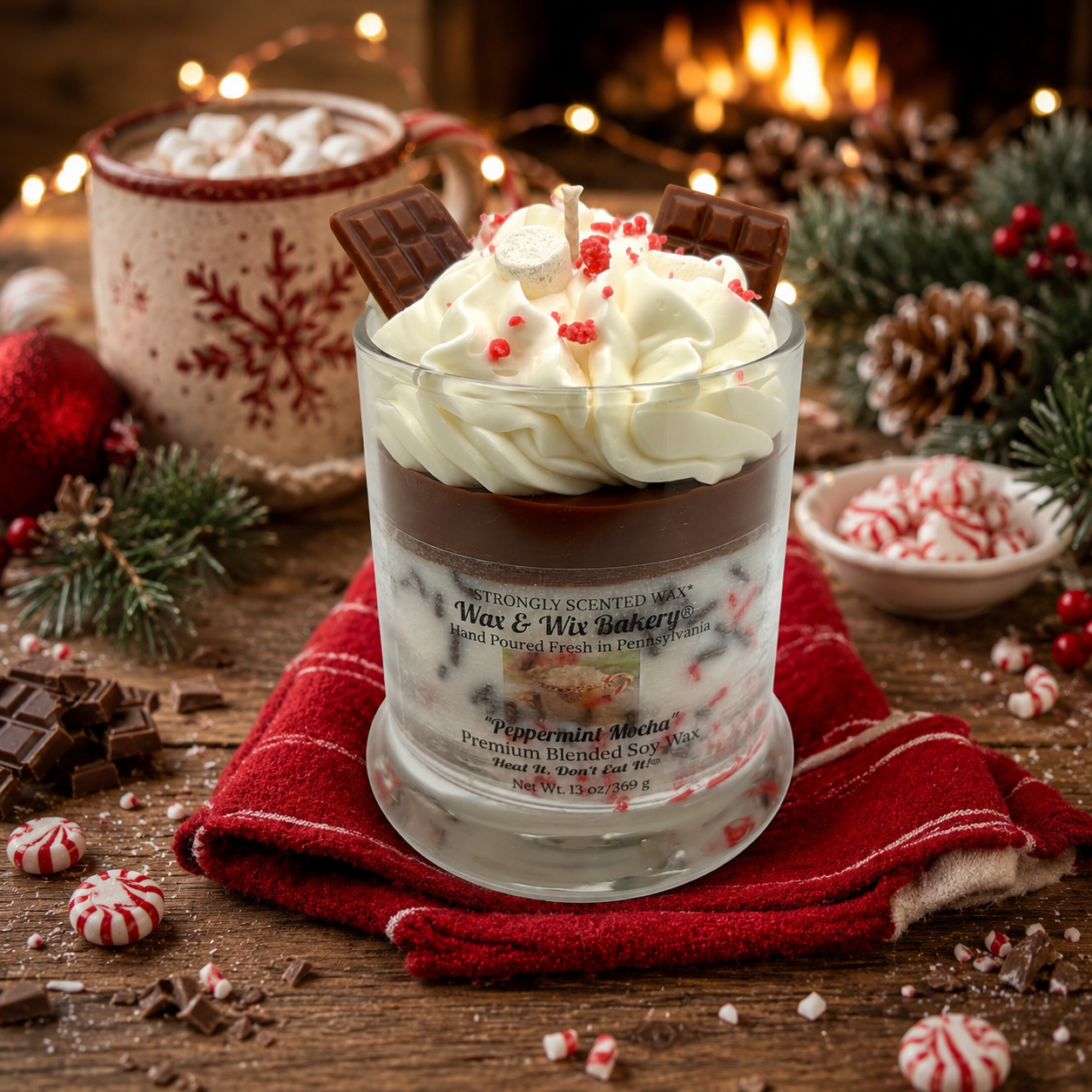 Peppermint Mocha Candle. 13 oz. Soy Candle/Chocolate/Marshmallows. Strongly Scented Candle/Christmas Candle/Holiday Candle/Winter Candle