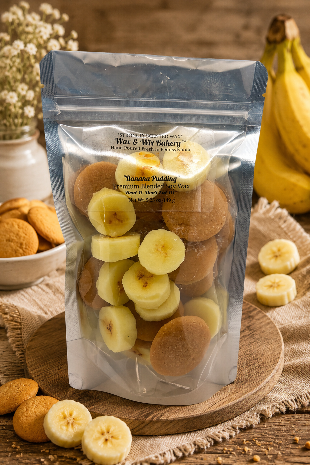 Banana Pudding Wax Melts/Bananas & Vanilla Wafers Wax Melts/Soy Wax Melts/Strongly Scented Wax Melts/Wax Tarts for Wax Warmers. 5.25 oz.