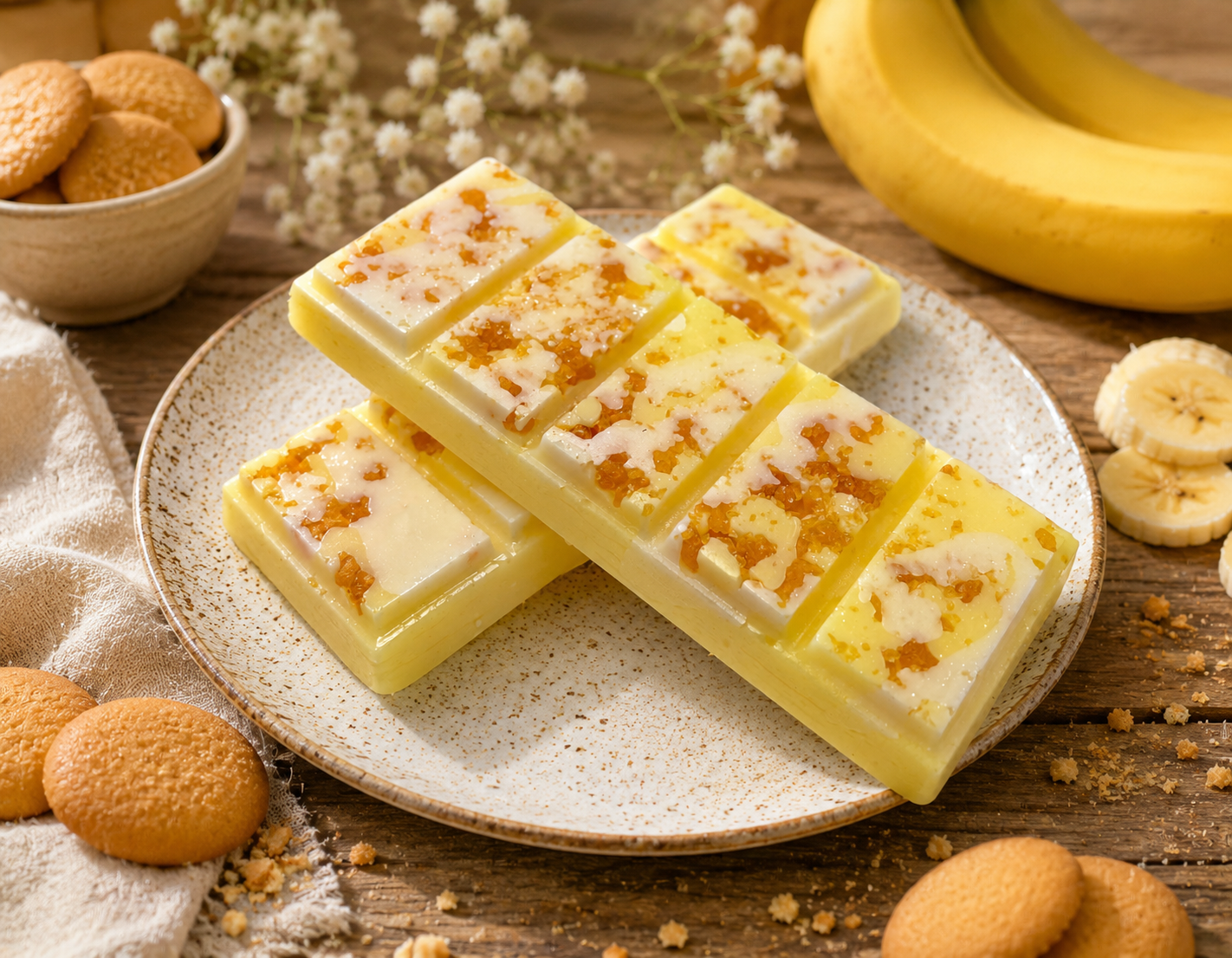 Banana Pudding Snap Bar. Strongly Scented Soy Wax. Wax Melts/Wax Tarts/Snap Bar for Wax Warmers. 1.75 Oz. 1 Bar