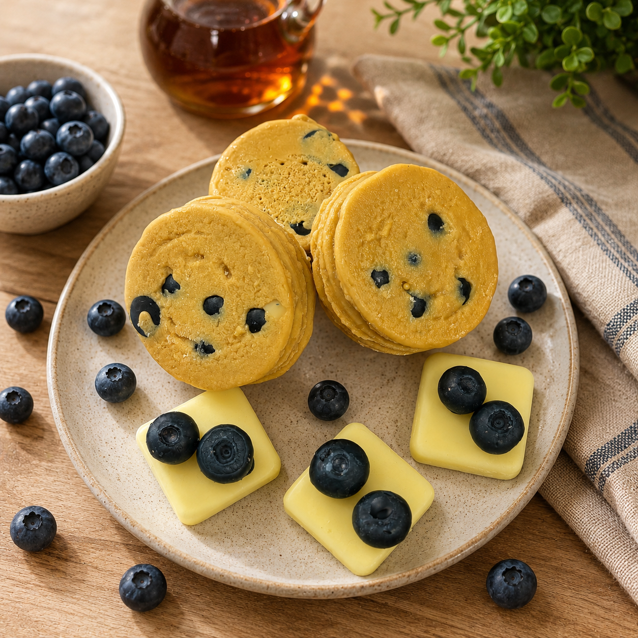 Blueberry Maple Pancakes Wax Melts. Bakery Wax Melt. Strongly Scented Wax Melts. 5 oz. 3 Pancake Stacks + 6 Blueberries + 3 Butter Pats