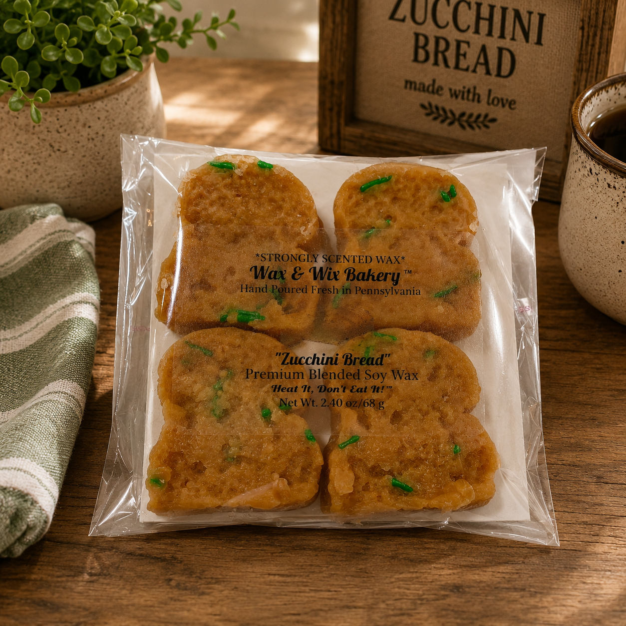 Zucchini Bread Wax Melts. 4.80 oz. Bread Wax Melts/Soy Wax Melts/Strongly Scented Wax Melts/8 Pieces