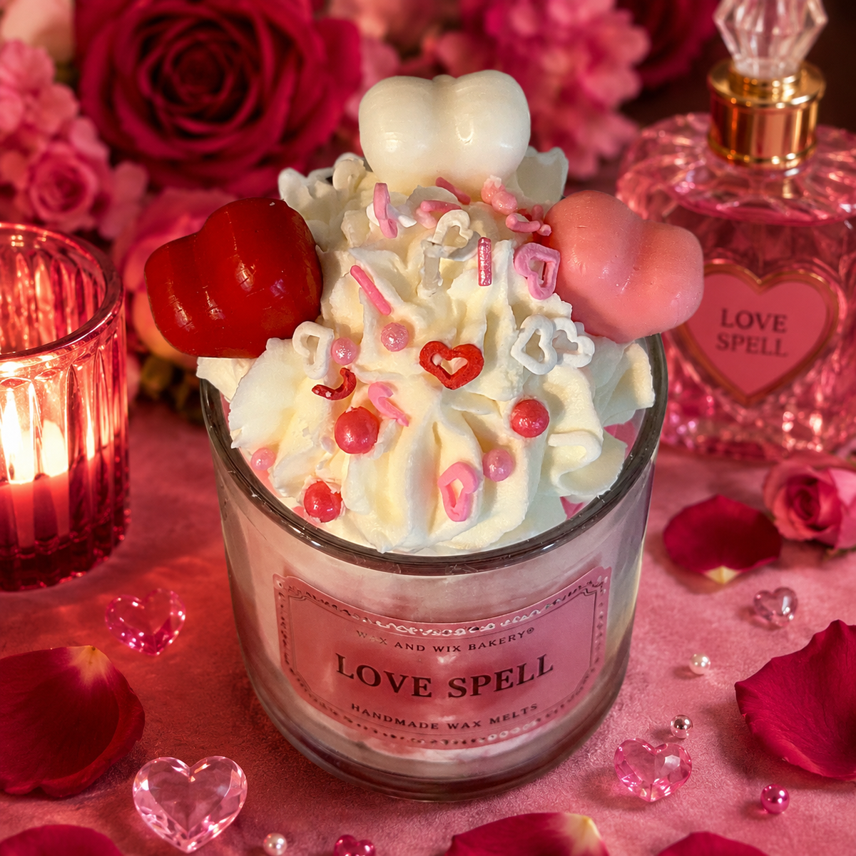 Love Spell Hearts Candle. Large 13 oz. Soy Candle/Hearts Soy Candle. Strongly Scented Candle