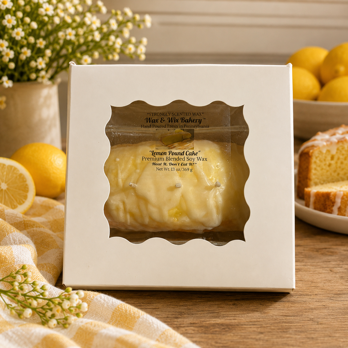 Large Glazed Lemon Pound Cake Candle. Bread Loaf Pan Candle. Soy Wax Candle. 3 Wick Candle. Strongly Scented Candle. 13 Ounce.