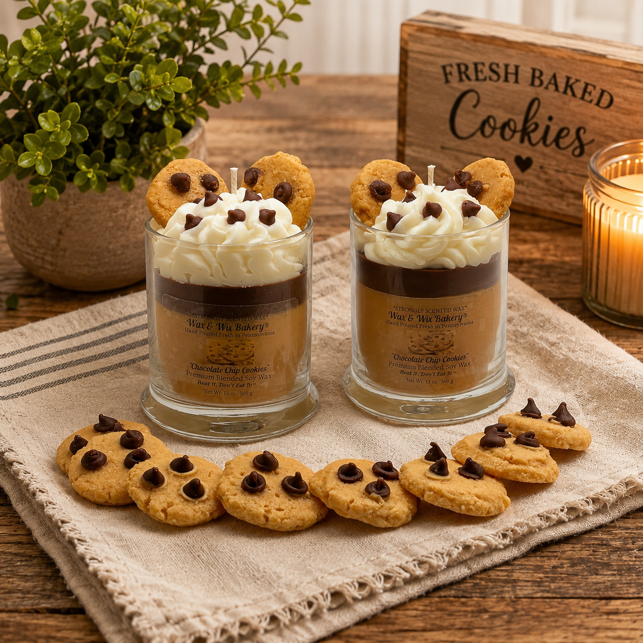 Chocolate Chip Cookie Candle. Large 13 oz. Soy Candle/Chocolate Chip Cookies/Chocolate Chips. Strongly Scented Candle