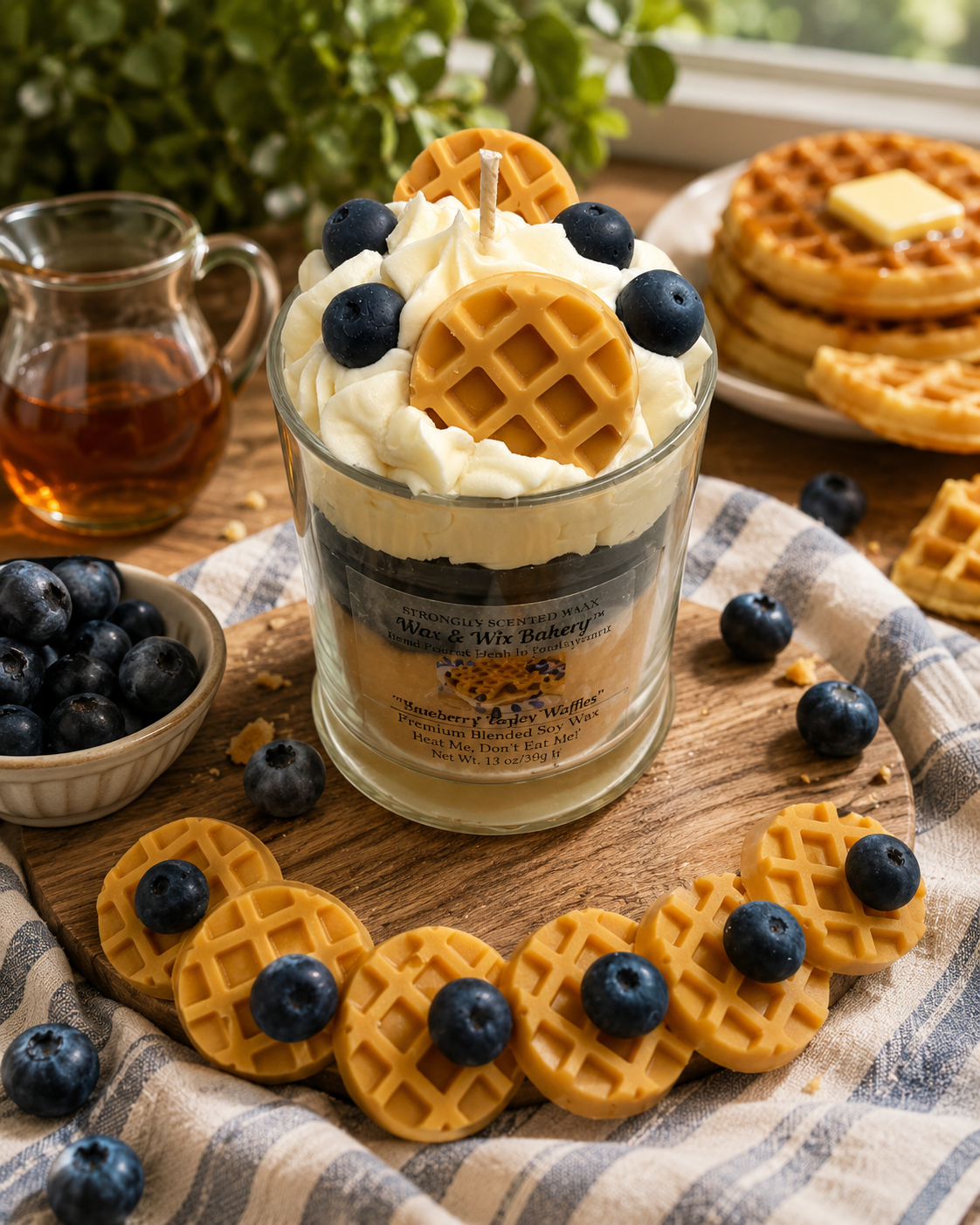 Blueberry Maple Waffle Candle. 13 oz. Large Soy Candle/Waffles, Blueberries, Maple Syrup. Strongly Scented Candle.