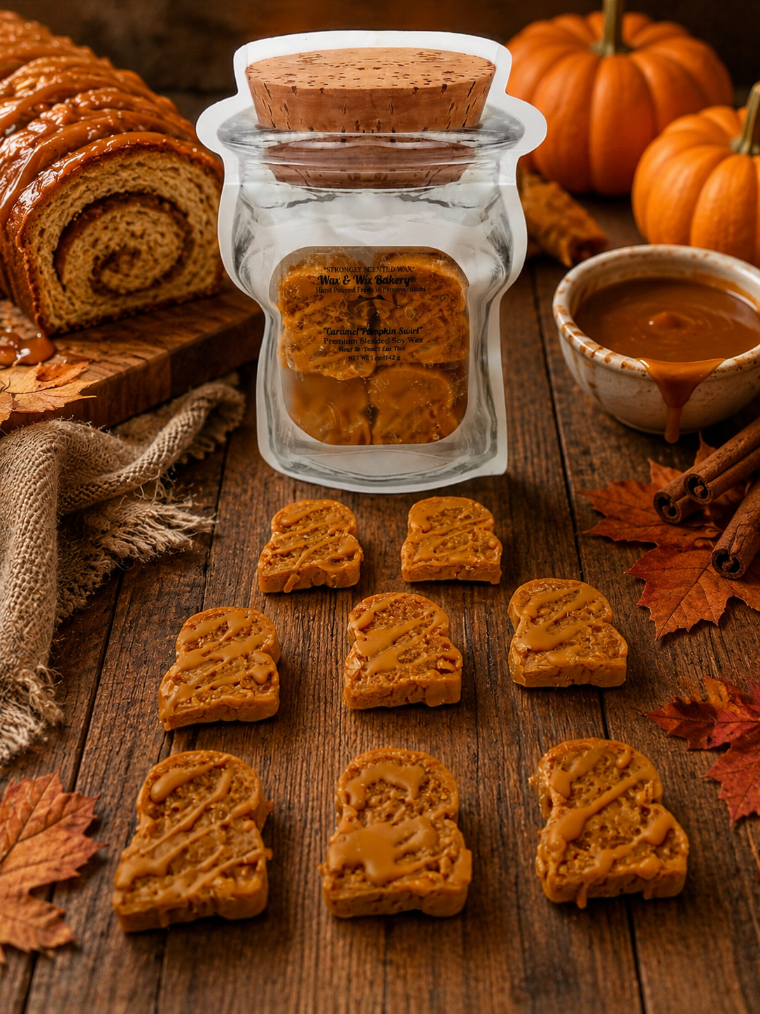 Caramel Pumpkin Swirl Bread Wax Melts. 5 oz. Bread Wax Melts/Soy Wax Melts/Strongly Scented Wax Melts/Wax Tarts for Wax Warmers/ 8 Pieces.