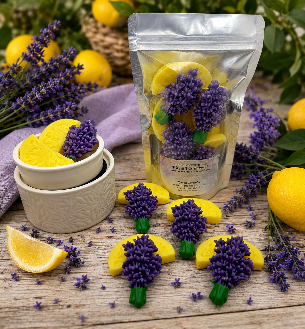 Lavender and Lemons Wax Melts. 5.30 oz. Wax Melt/Soy Wax Melts/Strongly Scented Wax Melts/Wax Tarts for Wax Warmers. 11 Pieces.