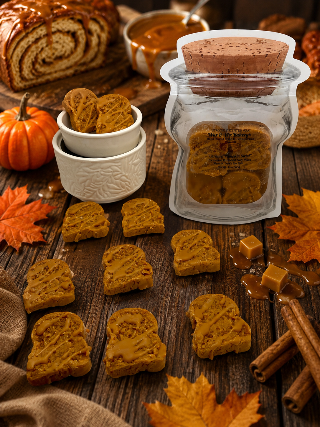 Caramel Pumpkin Swirl Bread Wax Melts. 5 oz. Bread Wax Melts/Soy Wax Melts/Strongly Scented Wax Melts/Wax Tarts for Wax Warmers/ 8 Pieces.