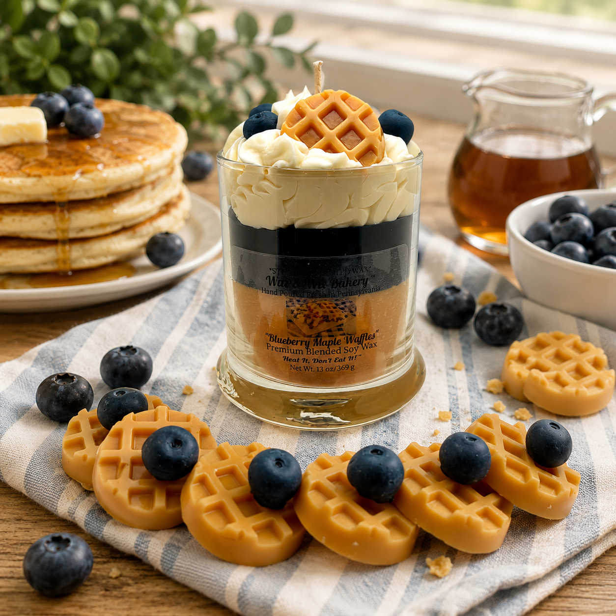Blueberry Maple Waffle Candle. 13 oz. Large Soy Candle/Waffles, Blueberries, Maple Syrup. Strongly Scented Candle.