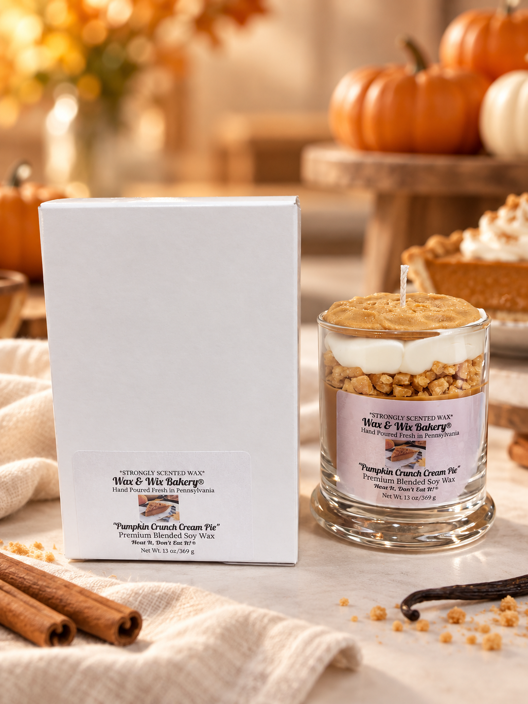 Pumpkin Crunch Cream Pie Candle 13oz. Soy Candle/Strong Scented Candle/Pumpkin Candle/Holiday Candle/Fall Candle.