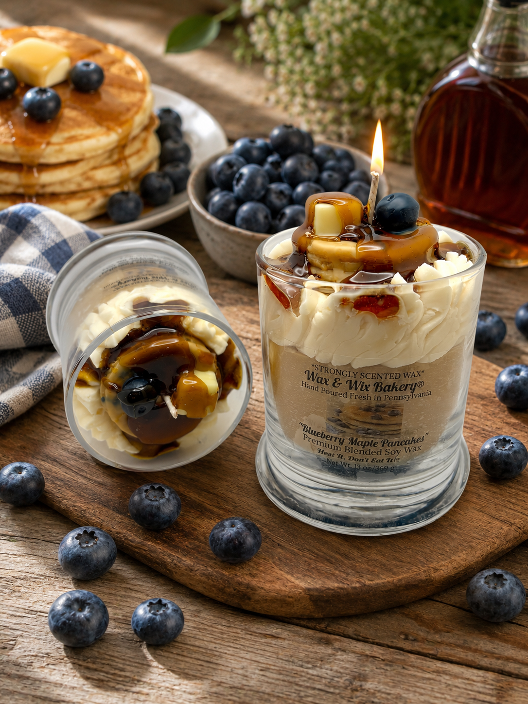 Blueberry Maple Pancakes Candle. 13 oz. Soy Candle/Blueberries, Pancakes. Strongly Scented Candle.