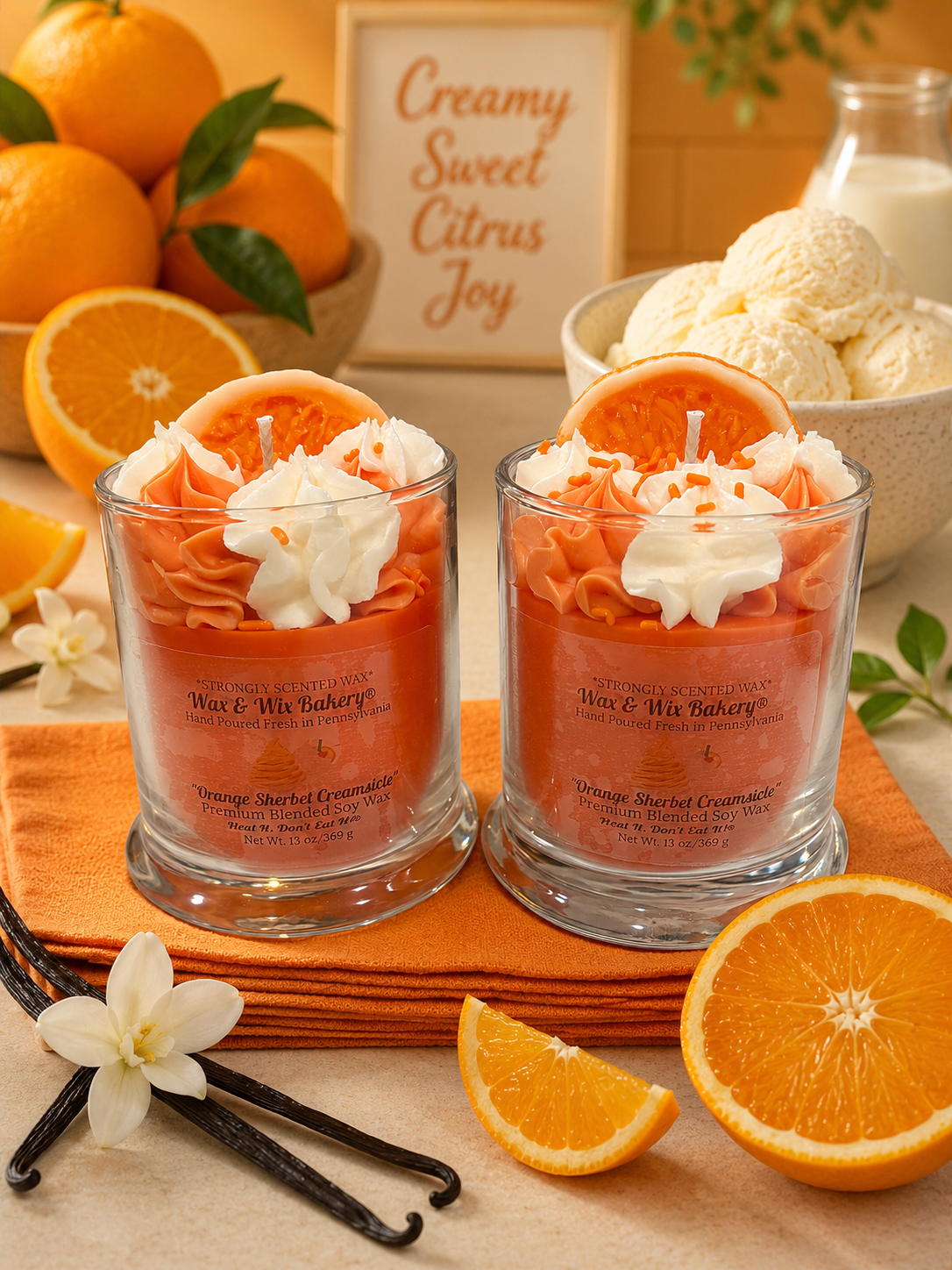 Orange Sherbet Creamsicle Candle. 13 oz. Soy Candle/Oranges, Ice Cream. Strongly Scented Candle. Dessert Candle/Food Candle