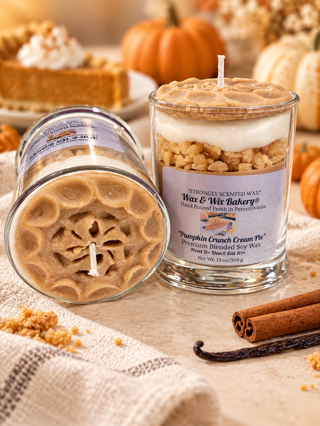 Pumpkin Crunch Cream Pie Candle 13oz. Soy Candle/Strong Scented Candle/Pumpkin Candle/Holiday Candle/Fall Candle.