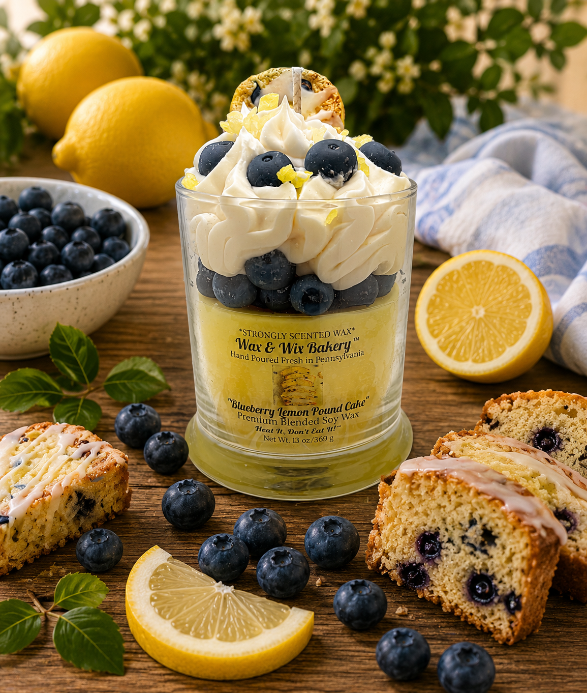 Lemon Blueberry Pound Cake Candle. Large 13 Ounce. Pound Cake/Blueberries. Soy Wax Candle. Strongly Scented Candle.