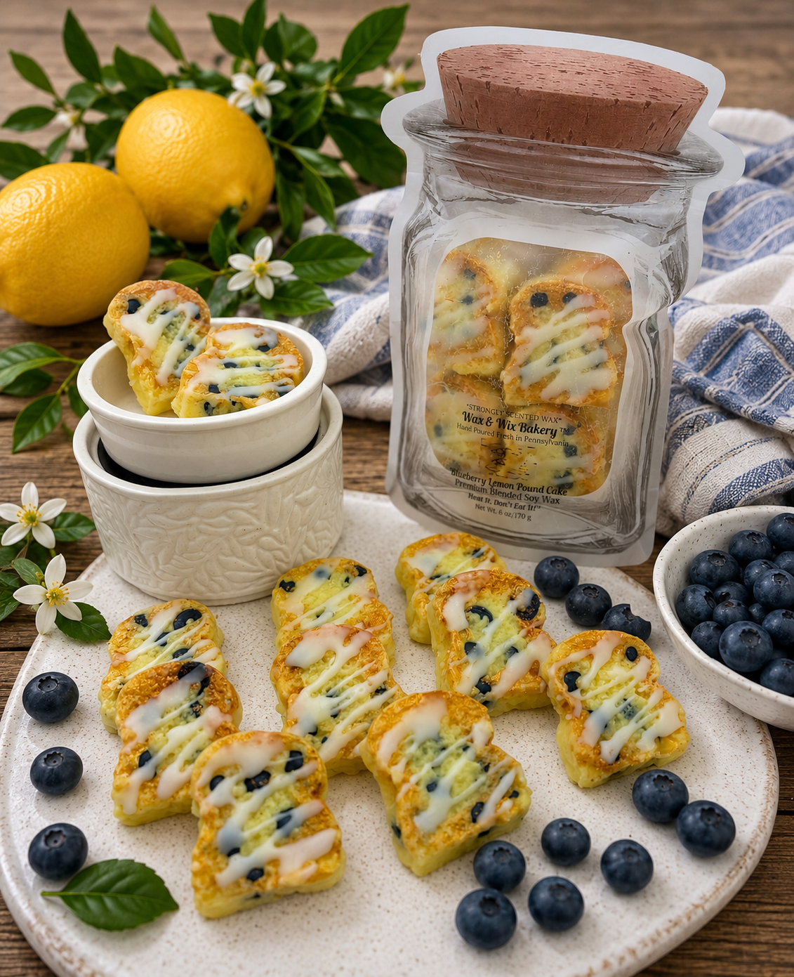 Glazed Lemon Blueberry Pound Cake Wax Melts. 6 oz. Bread Wax Melts/Soy Wax Melts/Strongly Scented Wax Melts/9 Pieces