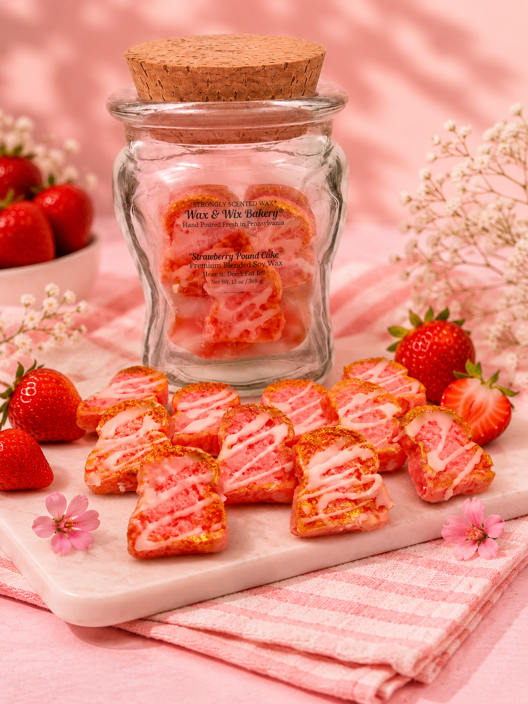 Strawberry Pound Cake Wax Melts. 6 oz. Bread Wax Melts/Strawberry Wax Melts/Soy Wax Melts/Strongly Scented Wax Melts/9 Pieces