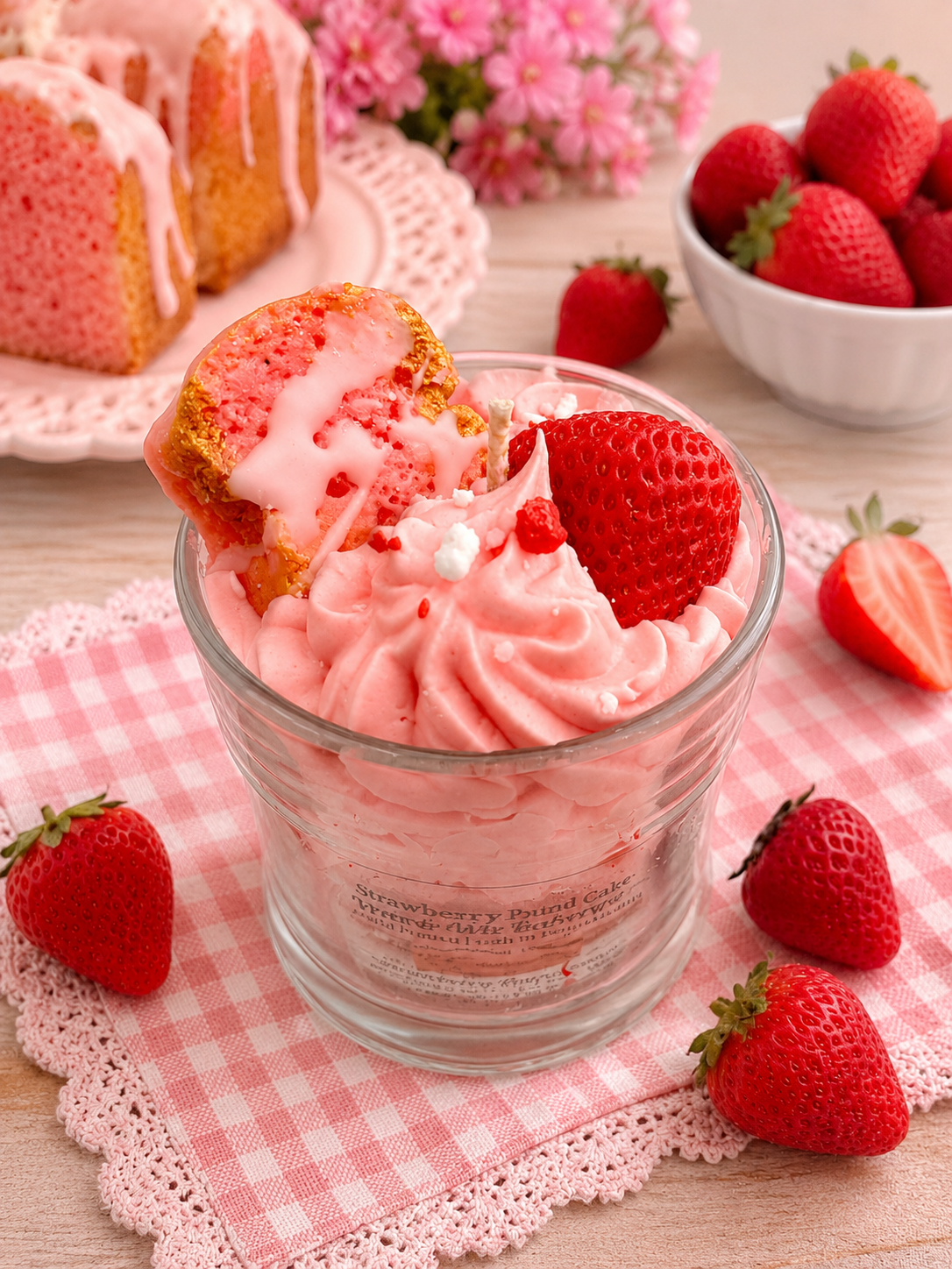 Large Strawberry Pound Cake Candle. 13 Ounce. Pound Cake. Soy Wax Candle. Strongly Scented Candle.
