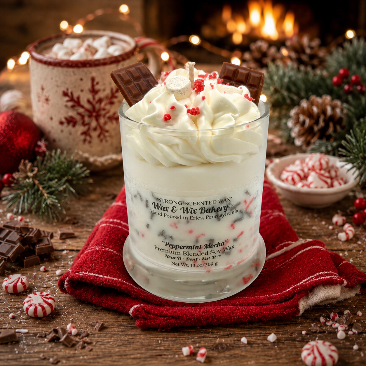 Peppermint Mocha Candle. 13 oz. Soy Candle/Chocolate/Marshmallows. Strongly Scented Candle/Christmas Candle/Holiday Candle/Winter Candle