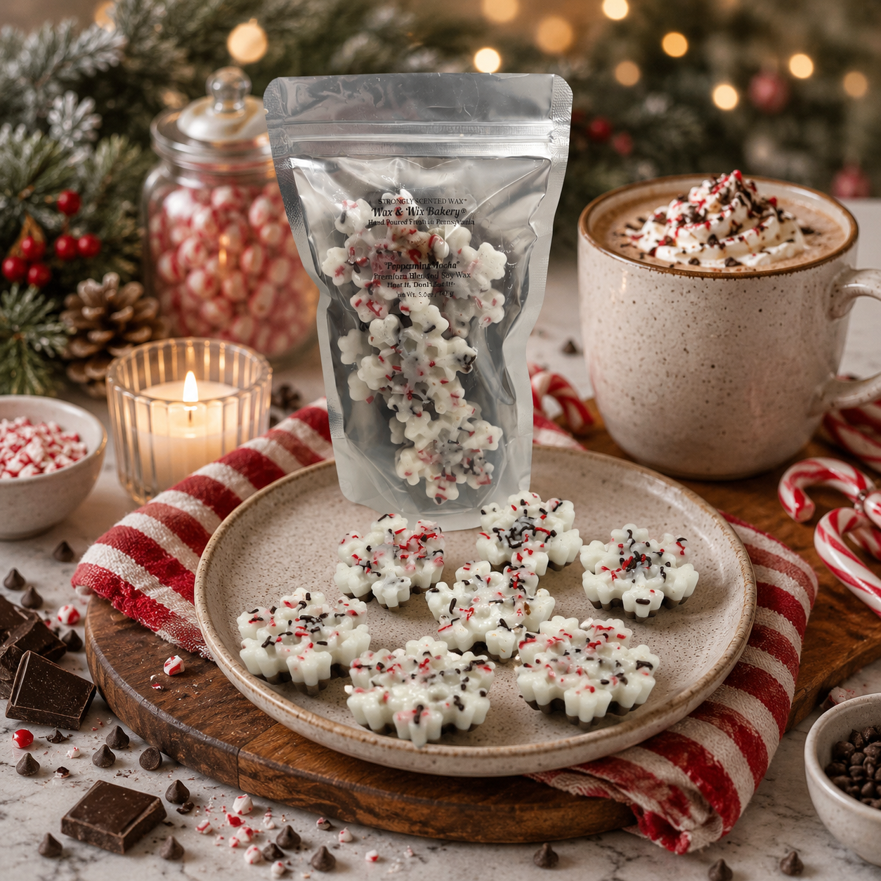 Peppermint Mocha Snowflake Wax Melt. 5 oz. Winter Wax Melt/Soy Wax Melts/Strongly Scented Wax Melts/Wax Tarts for Wax Warmers. 6 Pieces