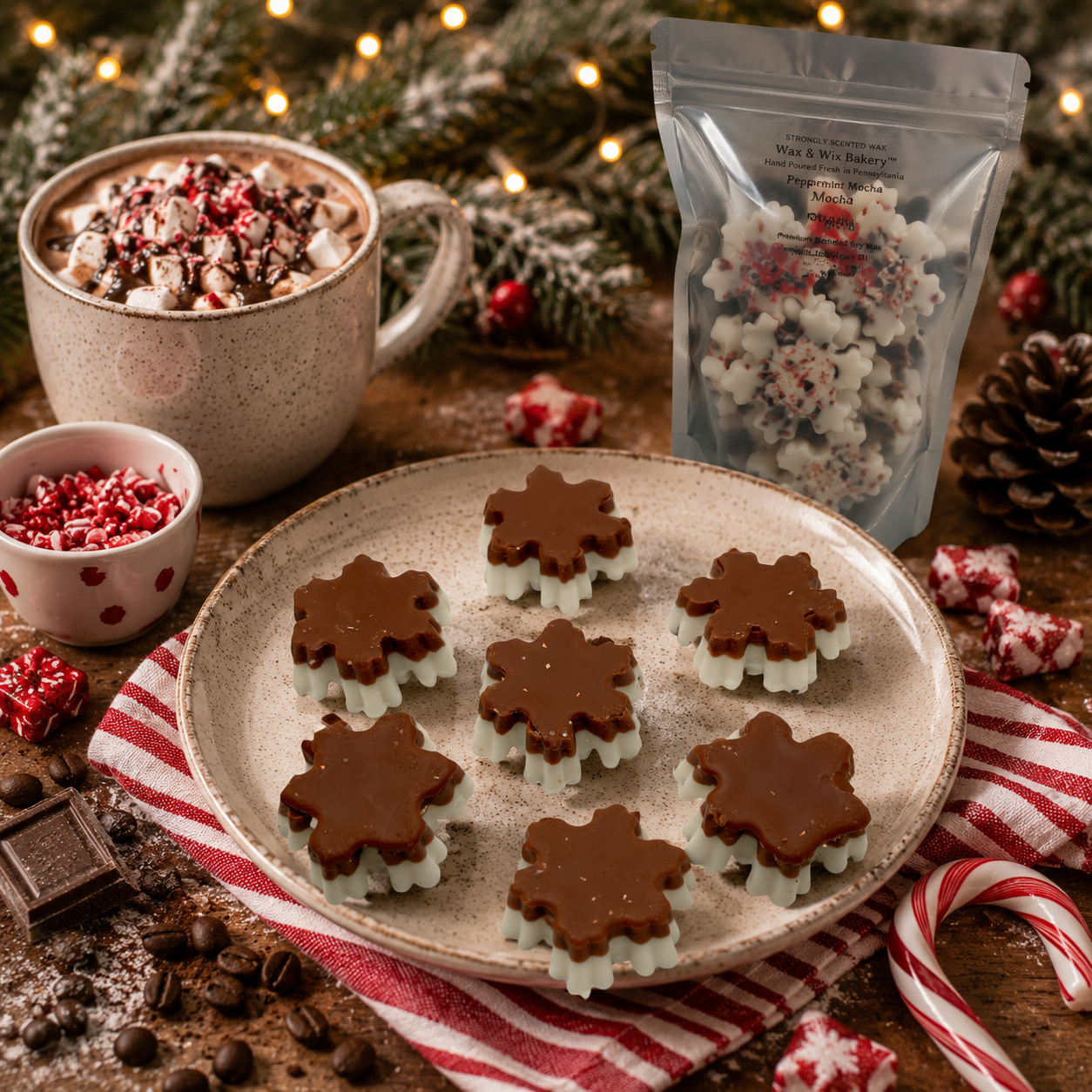 Peppermint Mocha Snowflake Wax Melt. 5 oz. Winter Wax Melt/Soy Wax Melts/Strongly Scented Wax Melts/Wax Tarts for Wax Warmers. 6 Pieces