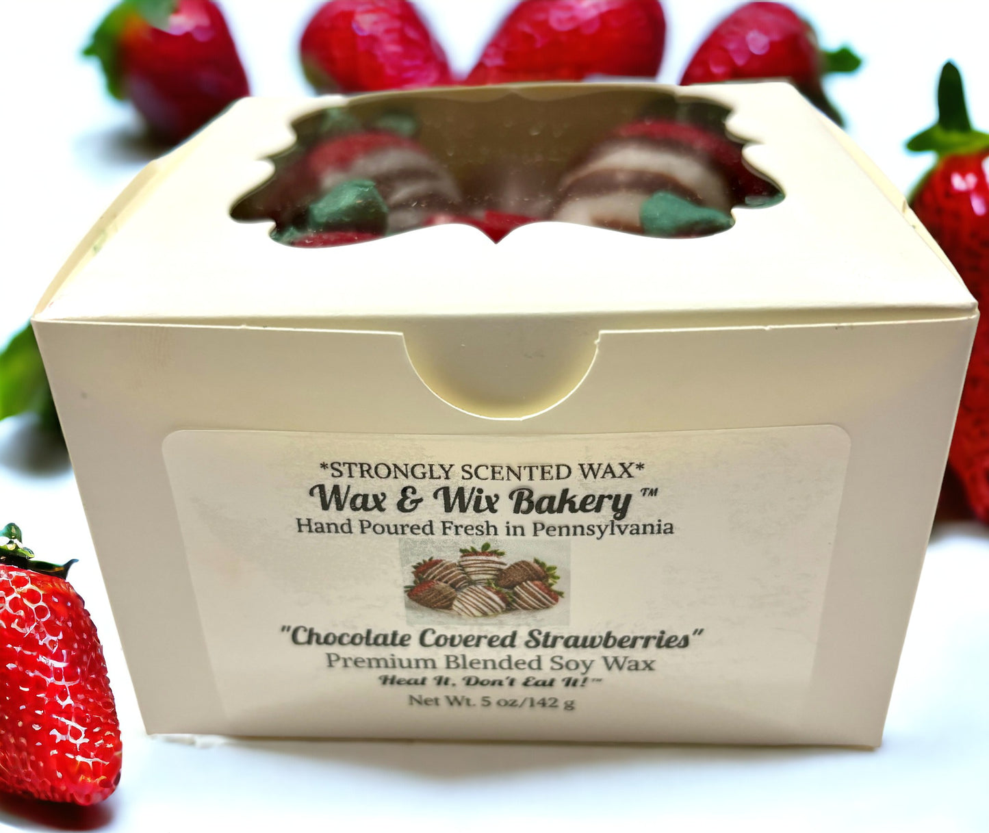 Chocolate Covered Strawberries and Hearts Wax Melts. 5 Oz. Strongly Scented Soy Wax. Wax Melts/Wax Tarts for Wax Warmers.
