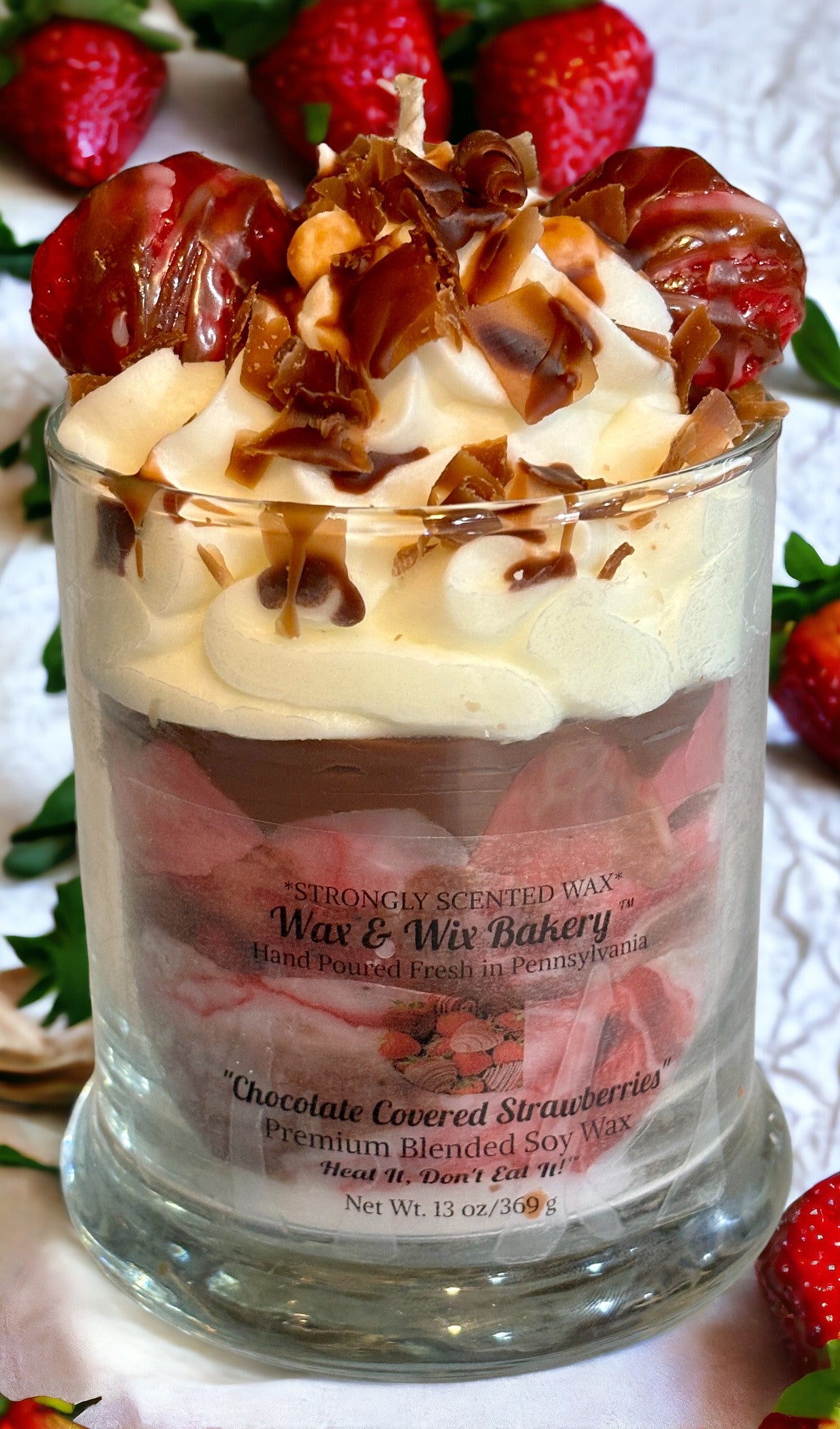 Chocolate Covered Strawberry Candle. 13 oz. Soy Candle/Chocolate & Strawberries. Strongly Scented Candle