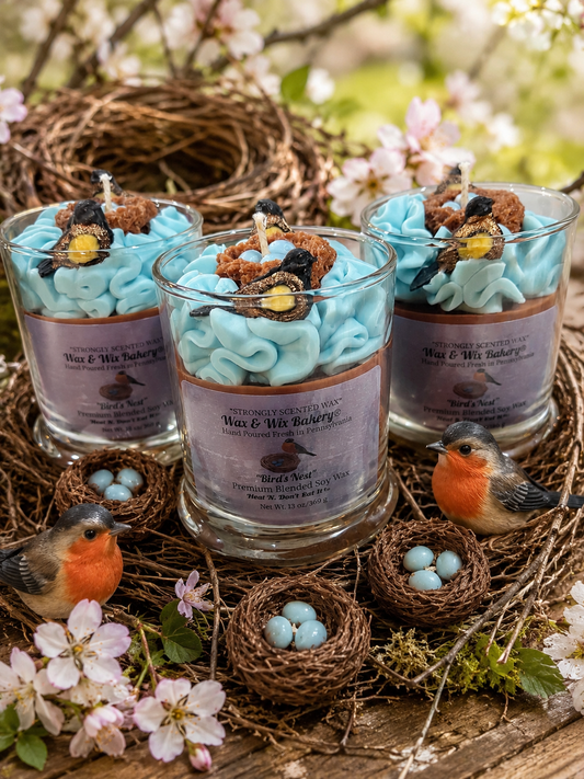 Bird's Nest/Robin's Nest Candle. Large 13 oz. Soy Candle. Robin's Nest with Eggs and 2 Robins/Strongly Scented Candle/Summer/Spring Candle.
