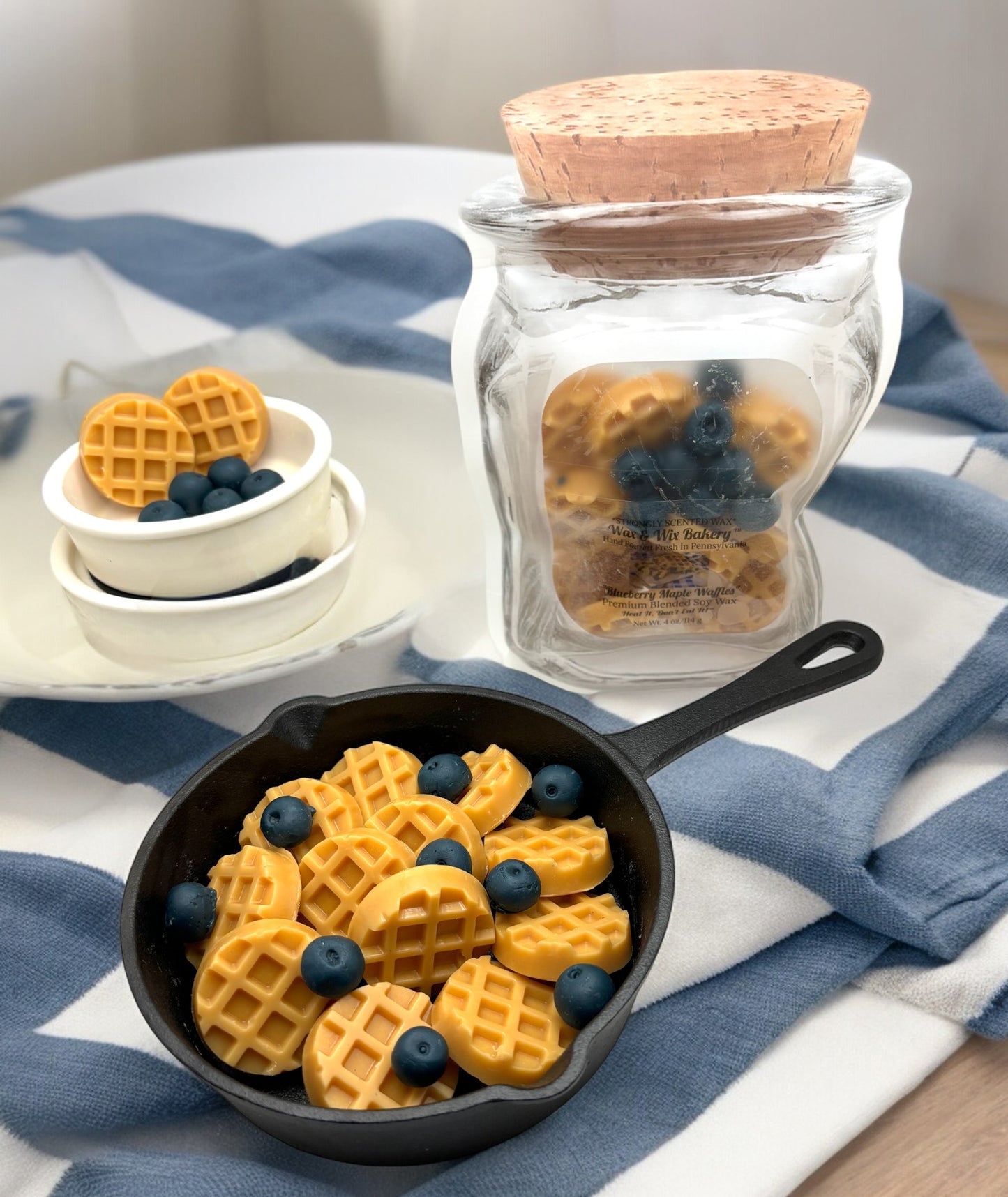 Blueberry Maple Waffle Wax Melts. Bakery Wax Melt. Soy Wax Melts. Strongly Scented Wax Melts/Wax Tarts for Wax Warmers. 4 oz. 12 Waffles +9 Blueberries