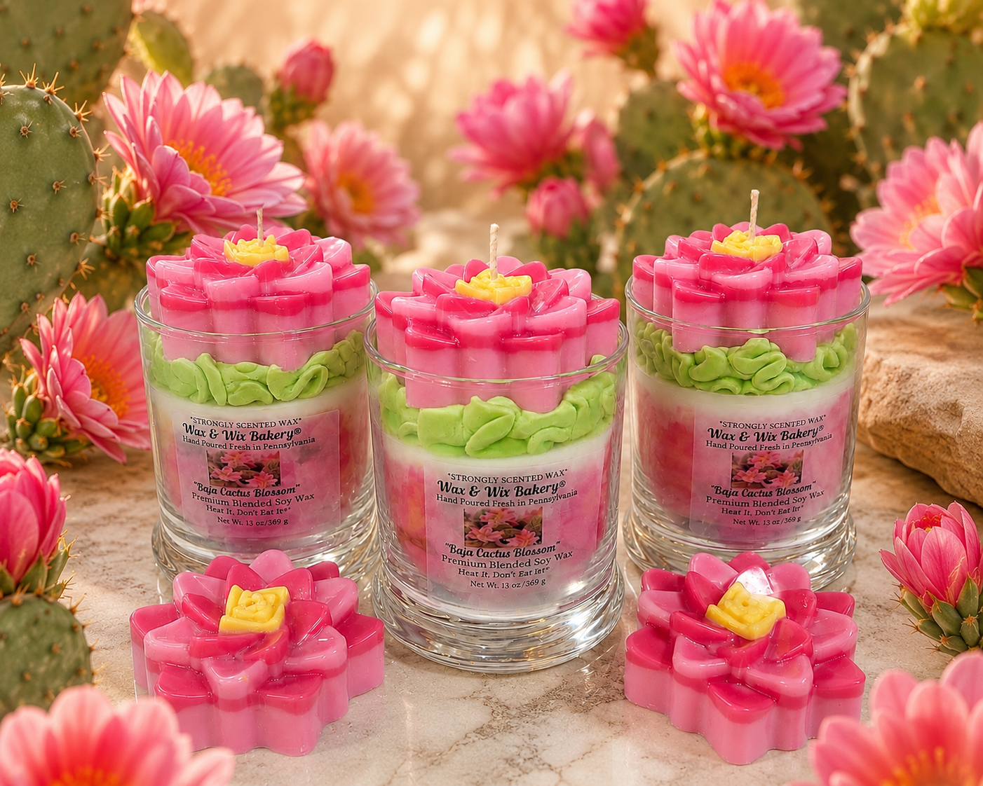 Baja Cactus Blossom Candle. Large 13 oz. Soy Candle/Spring Summer Candle. Cactus, Flower. Strongly Scented Soy Wax Candle