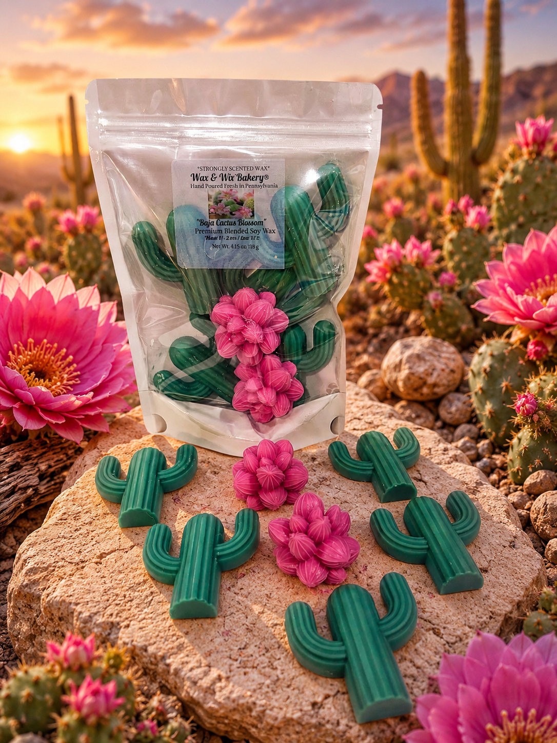 Baja Cactus Blossom Wax Melts. 4.15 oz. Spring/Summer Wax Melts/Flower Wax Melts/Soy Wax Melts/Strongly Scented Wax Melts