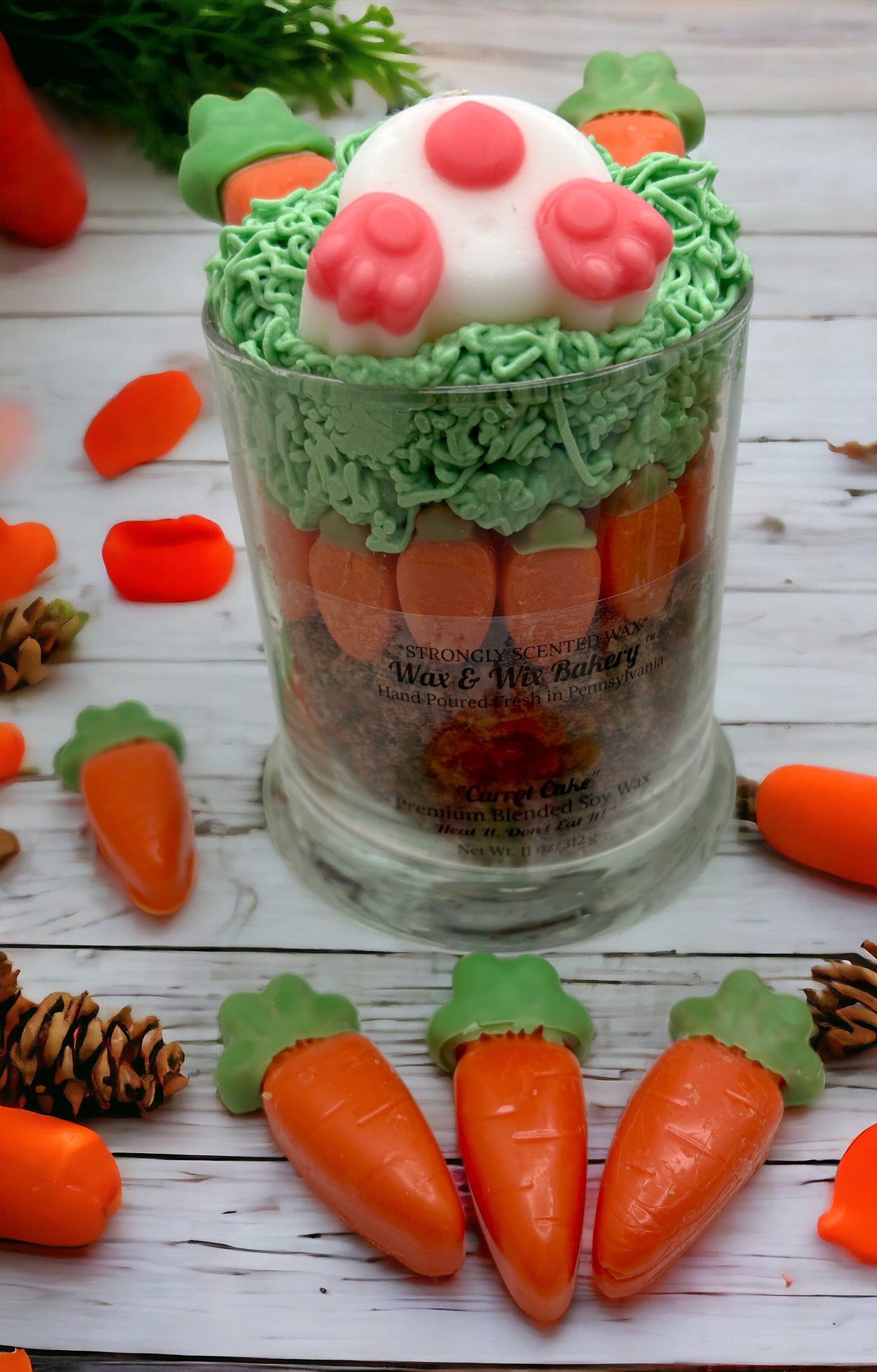 Carrot Cake Candle 11 oz. Soy Candle/Easter Bunny Digging for Carrots. Strongly Scented Candle