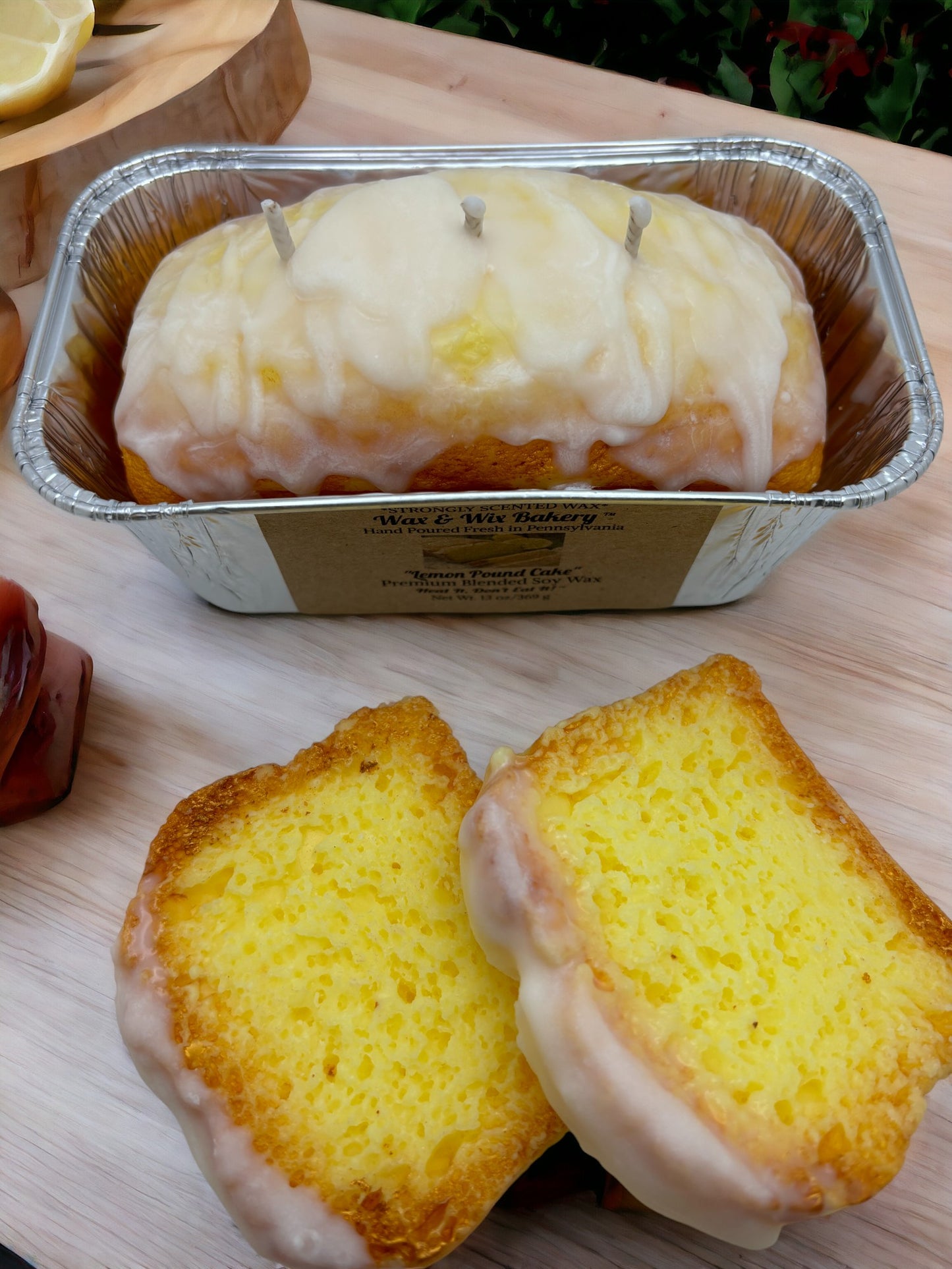 Large Glazed Lemon Pound Cake Candle. Bread Loaf Pan Candle. Soy Wax Candle. 3 Wick Candle. Strongly Scented Candle. 13 Ounce.