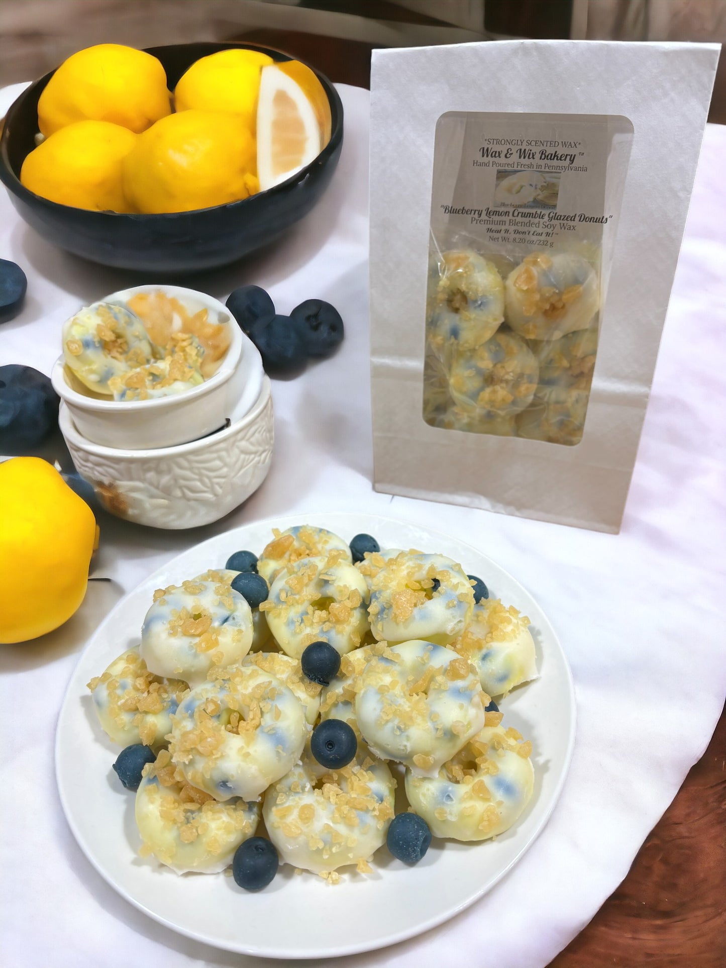 Glazed Lemon Blueberry Crumb Mini Donut Wax Melts. 1 Full Dozen. 8.20 oz. Donut Wax Melts/12 Donuts