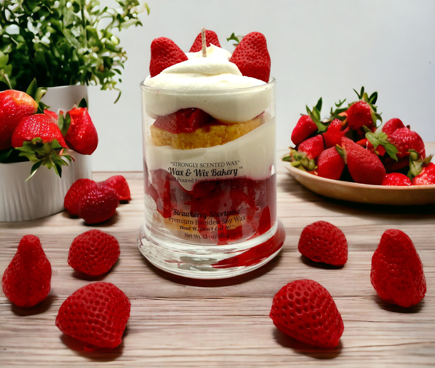 Strawberry Shortcake Candle. Large 13 oz. Soy Candle/Strawberry Summer Candle. Strongly Scented Candle