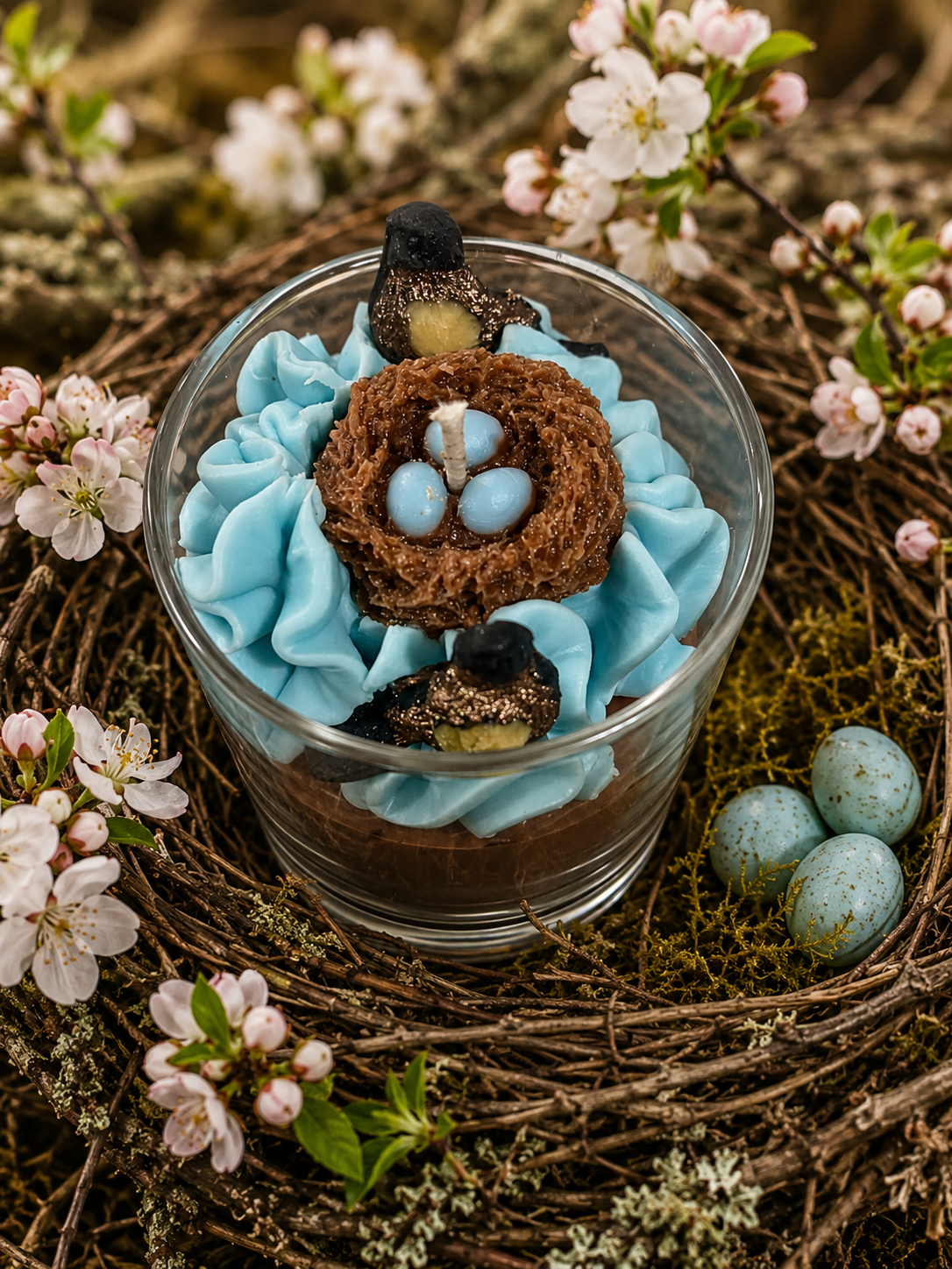 Bird's Nest/Robin's Nest Candle. Large 13 oz. Soy Candle. Robin's Nest with Eggs and 2 Robins/Strongly Scented Candle/Summer/Spring Candle.
