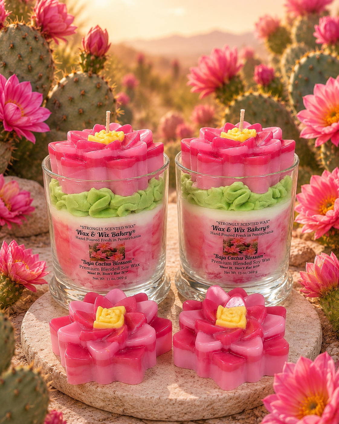 Baja Cactus Blossom Candle. Large 13 oz. Soy Candle/Spring Summer Candle. Cactus, Flower. Strongly Scented Soy Wax Candle